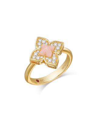 18K Yellow Gold Venetian Princess Carnival Pink Opal & Diamond Ring by ROBERTO COIN