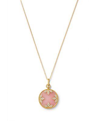18K Yellow Gold Venetian Princess Medallion Pink Opal & Diamond Pendant Necklace by ROBERTO COIN