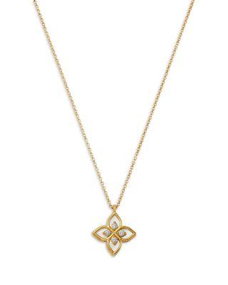18K Yellow Gold Venetian Princess Mother of Pearl & Diamond Flower Pendant Necklace by ROBERTO COIN