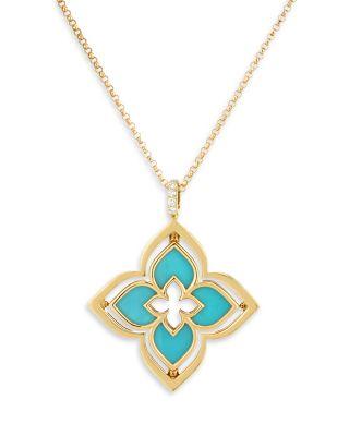 18K Yellow Gold Venetian Princess Pirouette Gemstone & Diamond Reversible Flower Pendant Necklace by ROBERTO COIN
