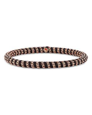 Men's 18K Rose Gold Gio Black Nautical Cord Stretch Bracelet by ROBERTO DEMEGLIO
