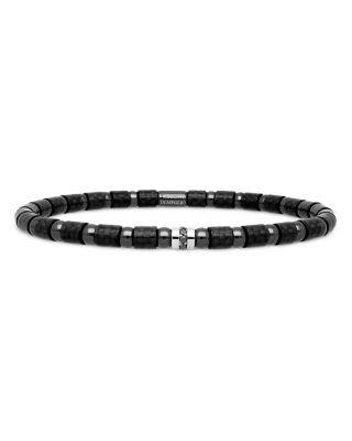 Men's 18K White Gold & Carbon Fiber Uomo Black Diamond Bead Stretch Bracelet by ROBERTO DEMEGLIO
