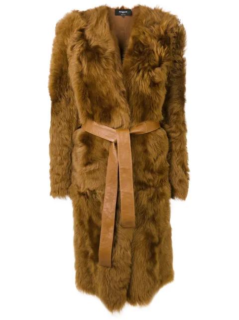 belted lamb fur coat by ROCHAS