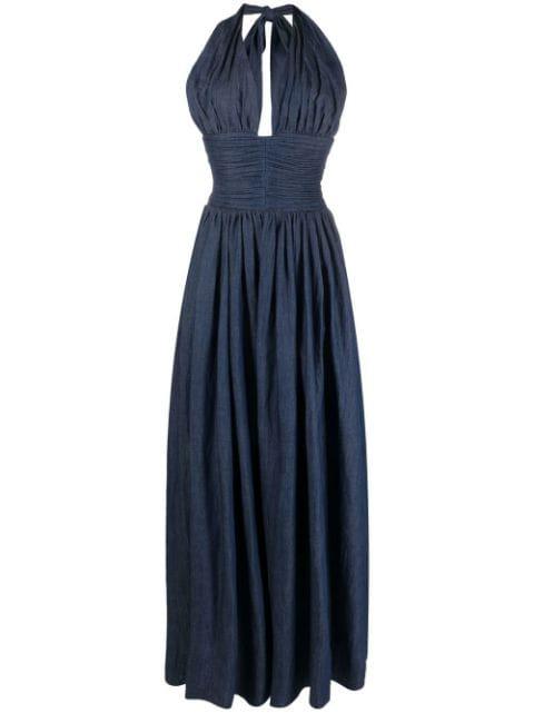 halterneck denim maxi dress by ROCHAS