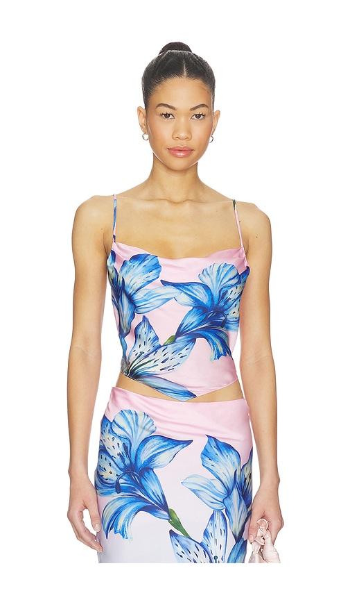ROCOCO SAND Cowl Neck Top in Blue,Pink by ROCOCO SAND