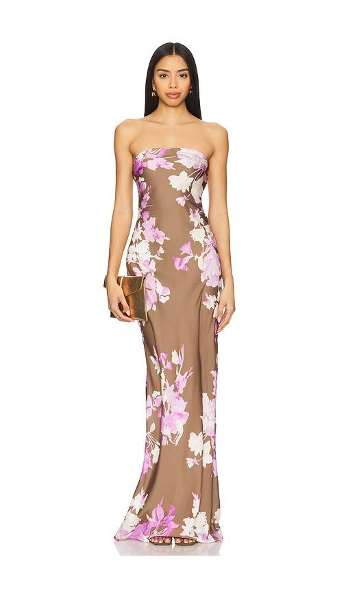 ROCOCO SAND Maxi Strapless Dress in Brown,Lavender by ROCOCO SAND