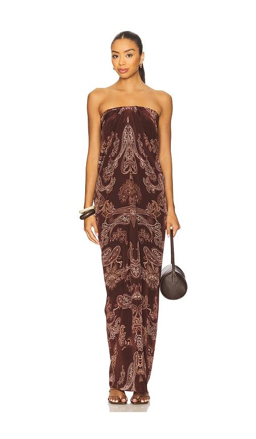 ROCOCO SAND Off Shoulder Maxi Dress in Brown by ROCOCO SAND
