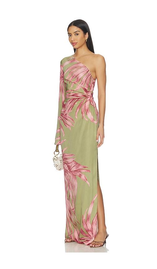 ROCOCO SAND One Shoulder Maxi Dress in Sage,Pink by ROCOCO SAND