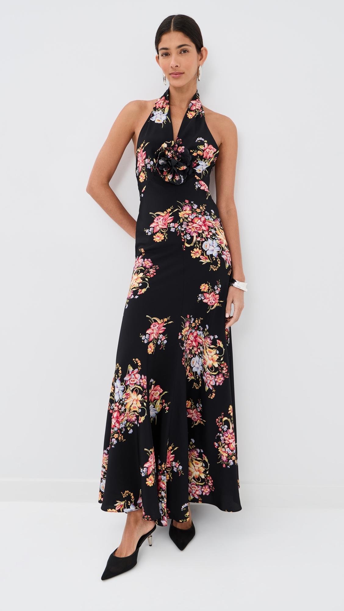 Floral Silk Halter Dress with Silk Flower by RODARTE
