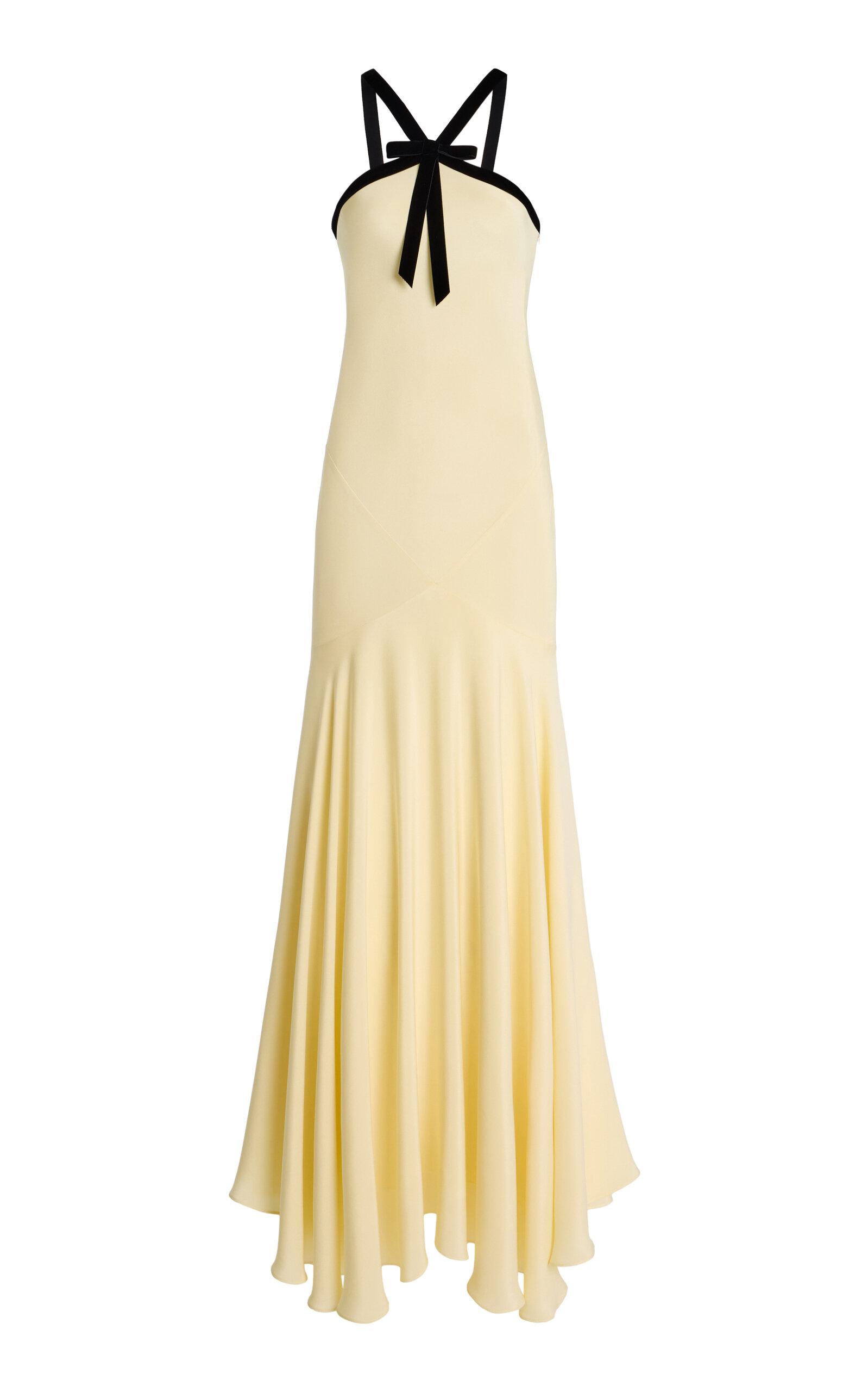 Rodarte Velvet-Trimmed Silk Crepe Maxi Halter Dress - Moda Operandi by RODARTE