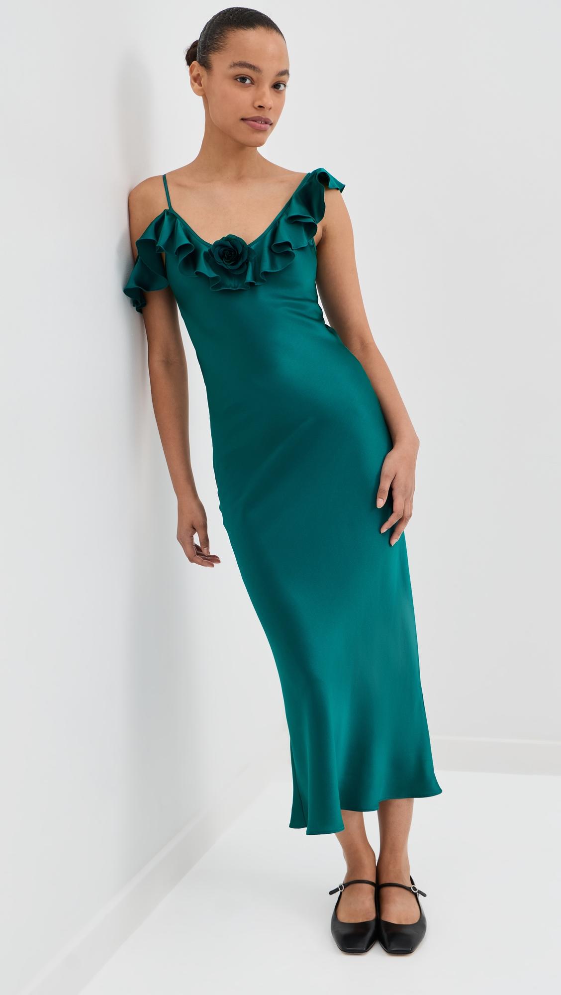 Silk Satin Ruffle Bias Slip Dress by RODARTE