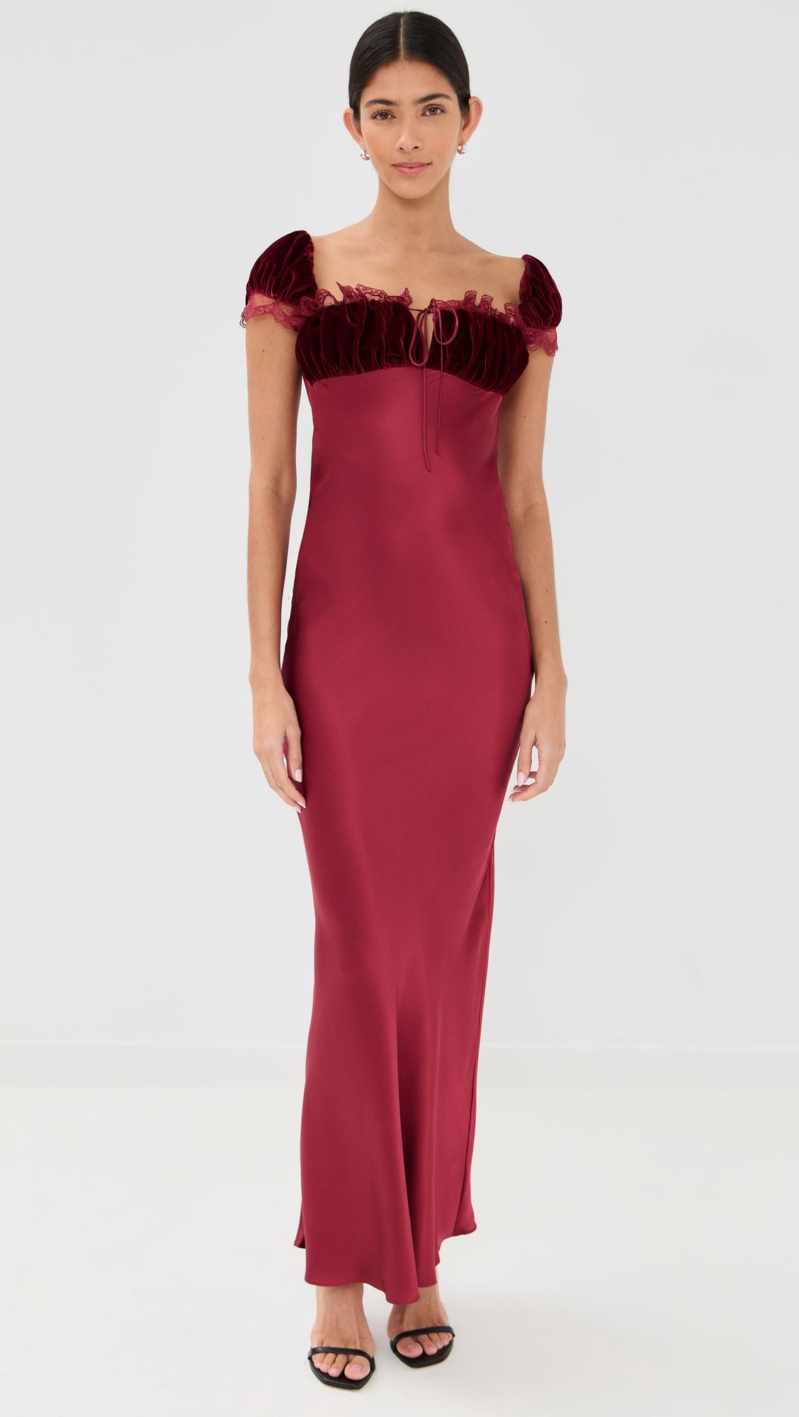 Velvet and Silk Satin Gown with Gathered Bust and Lace Detail by RODARTE