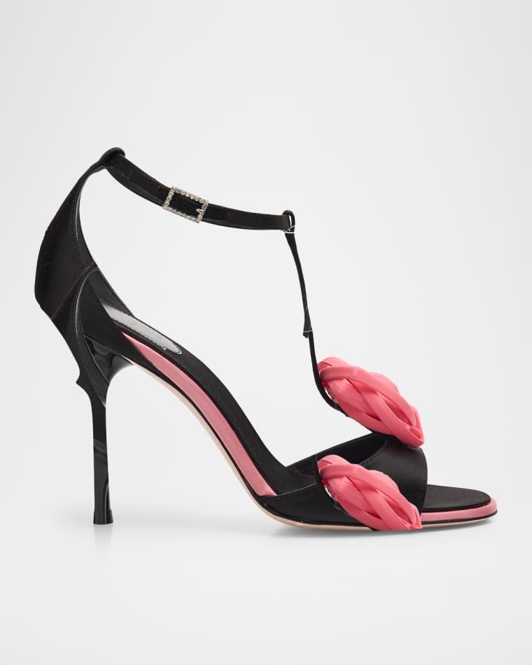 100mm Epine Rose T-Strap Satin Sandals by ROGER VIVIER