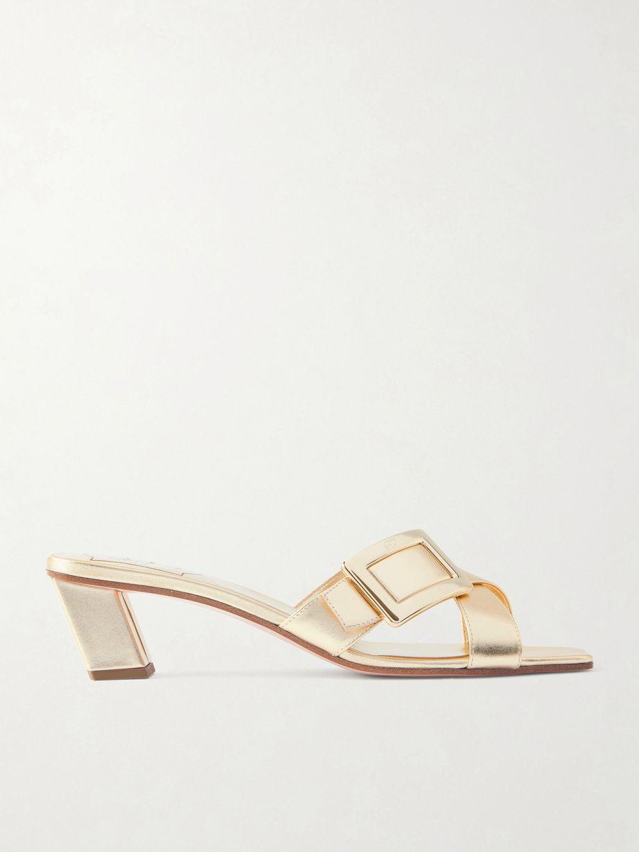 45 buckled metallic leather mules by ROGER VIVIER