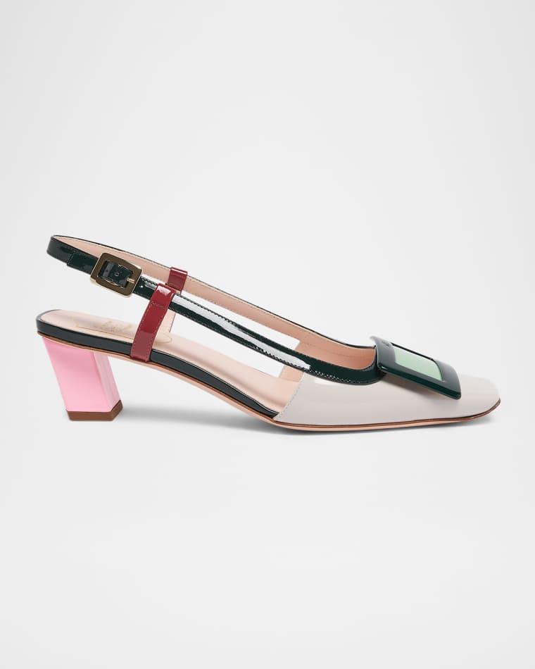 45mm Belle Vivier Patent Leather Lacquered Buckle Slingback Pumps by ROGER VIVIER