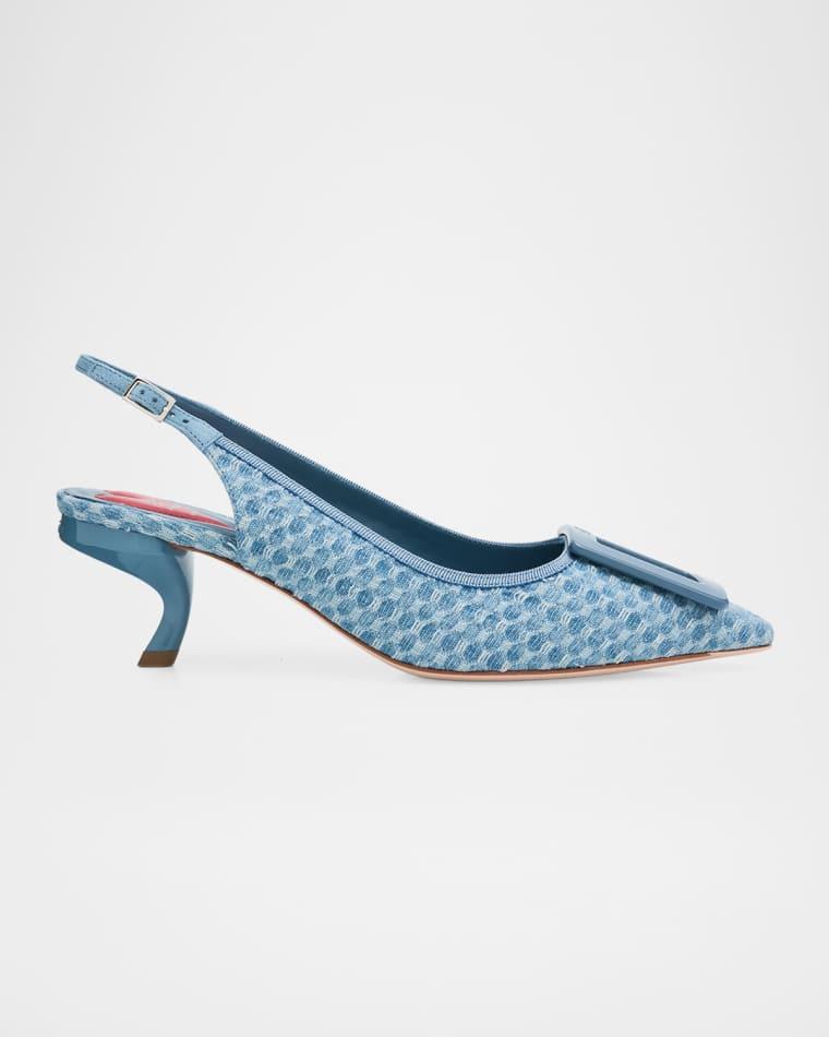 55mm Virgule Bordo Denim Slingback Pumps by ROGER VIVIER