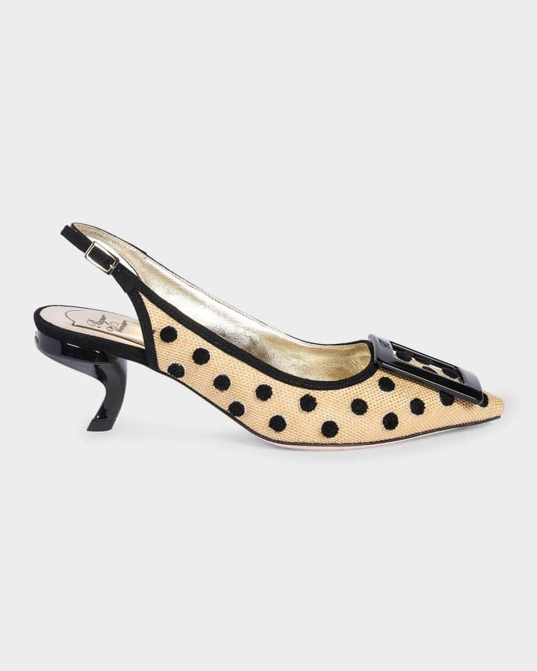 55mm Virgule Embroidered Dots Raffia and Suede Slingback Pumps by ROGER VIVIER