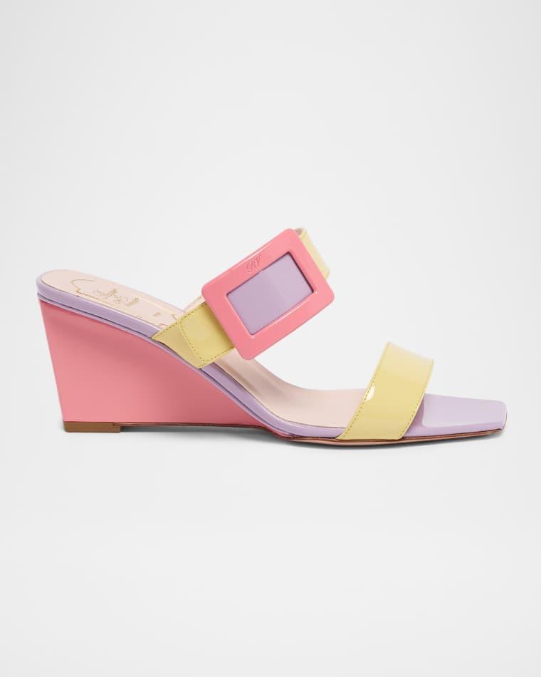 60mm Belle Vivier Colorblock Patent Leather Wedge Mules by ROGER VIVIER