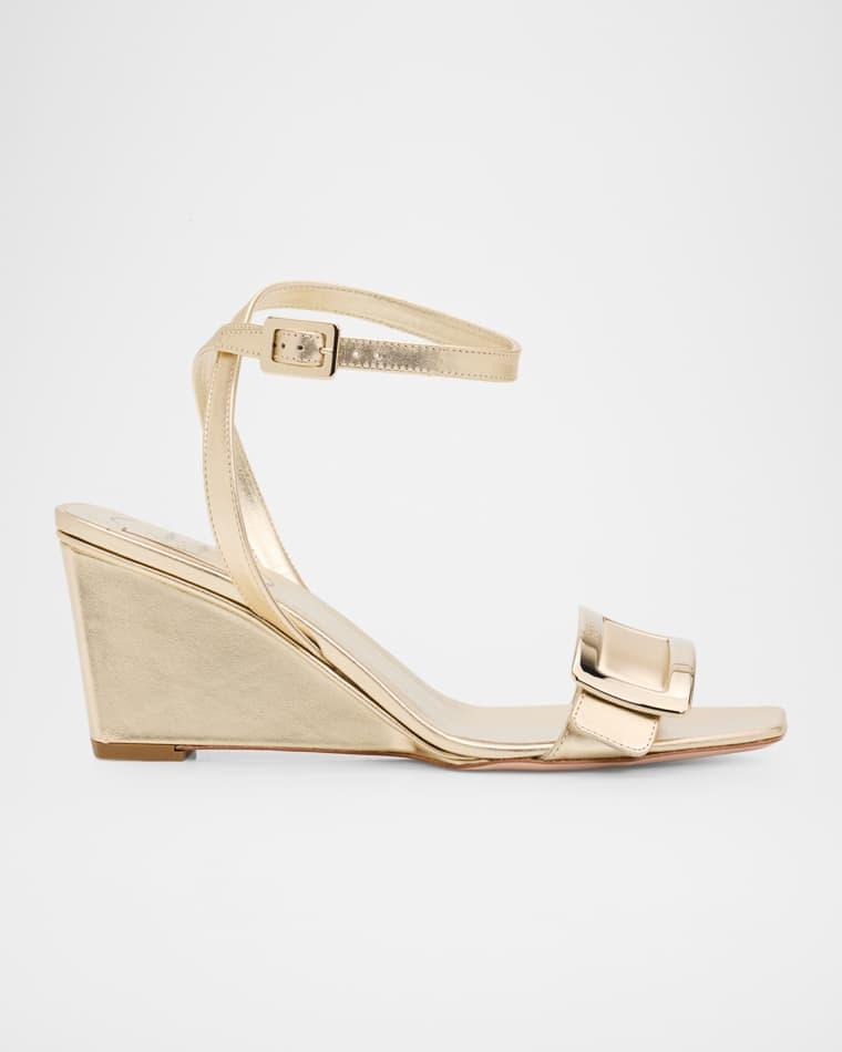 60mm Belle Vivier Metallic Leather Wedge Sandals by ROGER VIVIER