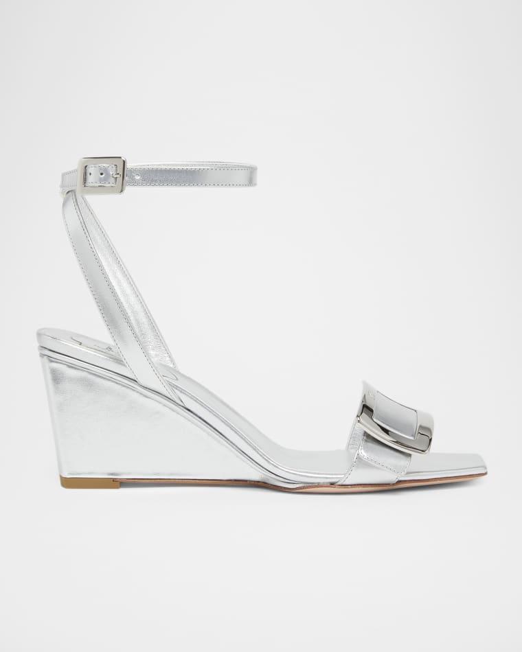 60mm Belle Vivier Metallic Leather Wedge Sandals by ROGER VIVIER