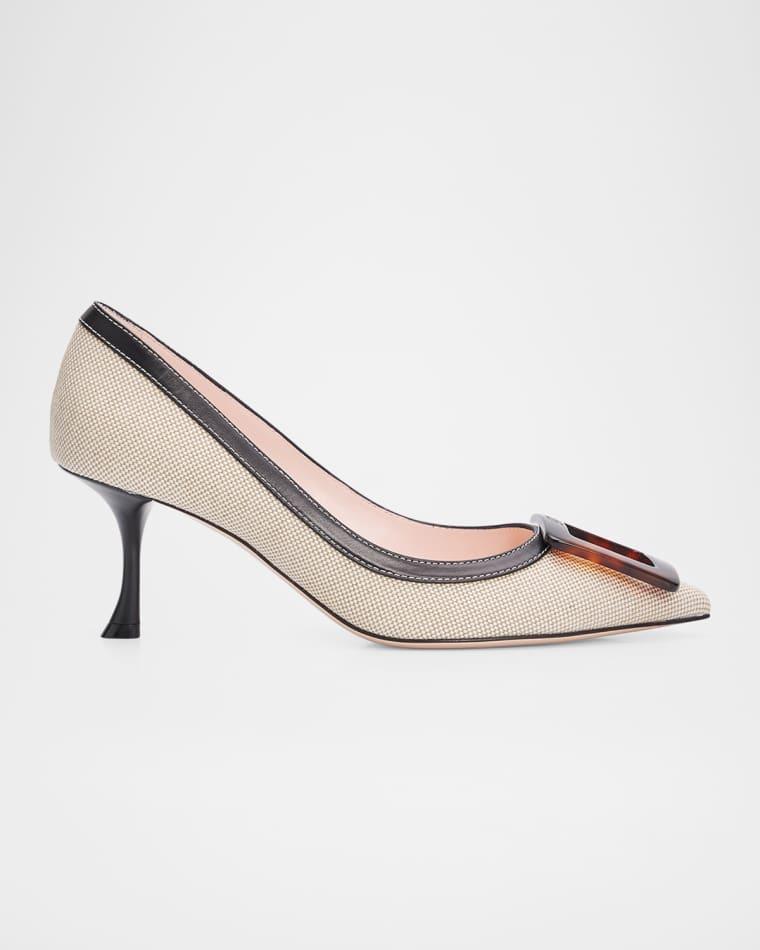 65mm Viv in the City Canvas and Leather Buckle Pumps by ROGER VIVIER