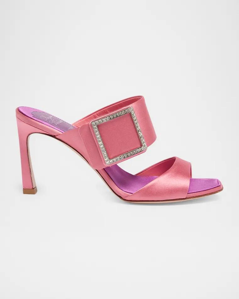 85mm Trompette Strass Satin Mules by ROGER VIVIER