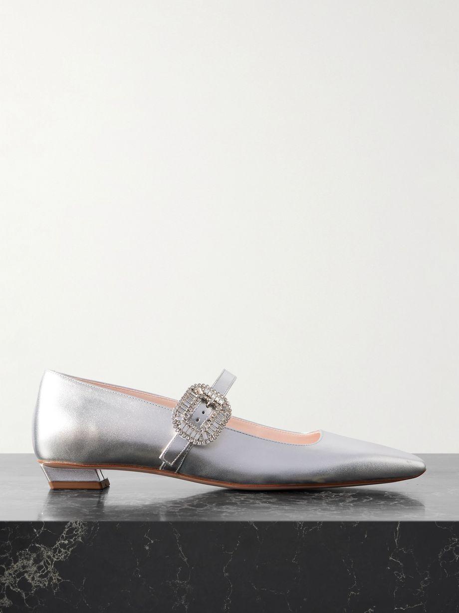 Belle Vivier 25 crystal-embellished metallic leather Mary Jane ballet flats by ROGER VIVIER