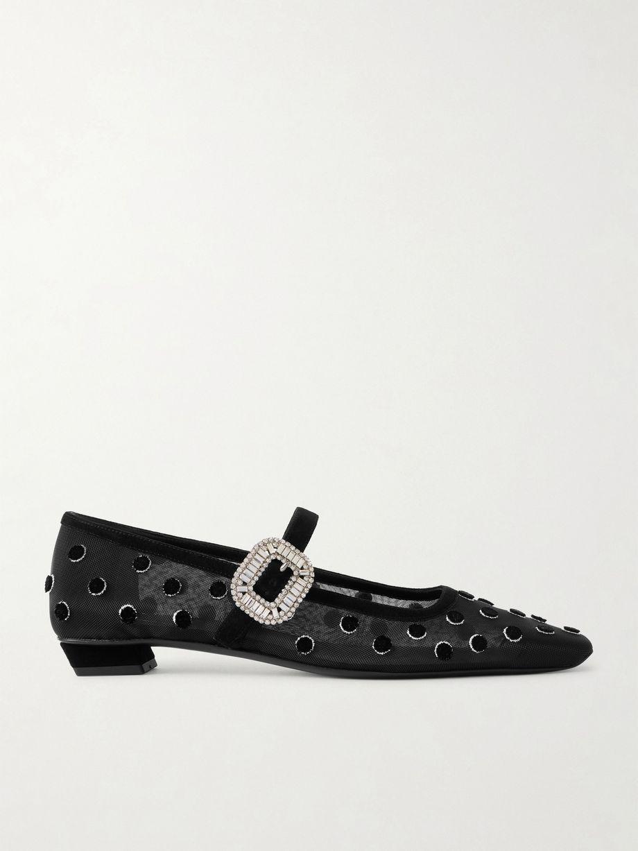 Belle Vivier 25 embellished flocked mesh Mary Jane ballet flats by ROGER VIVIER