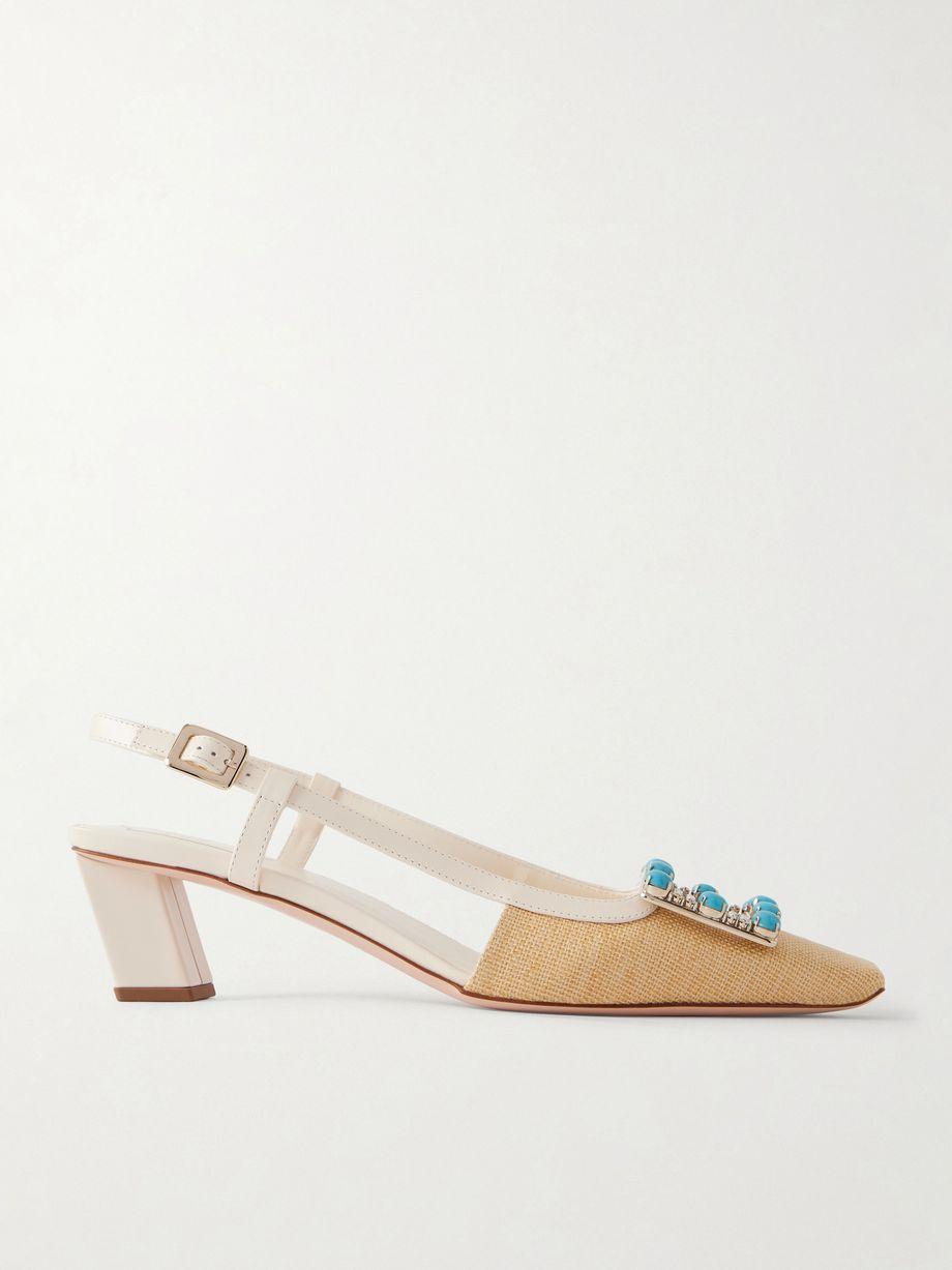 Belle Vivier 45 leather-trimmed embellished slingback pumps by ROGER VIVIER