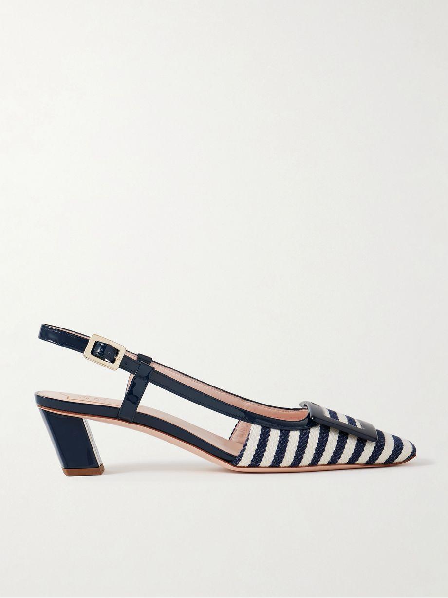 Belle Vivier 45 patent leather-trimmed striped woven slingback pumps by ROGER VIVIER
