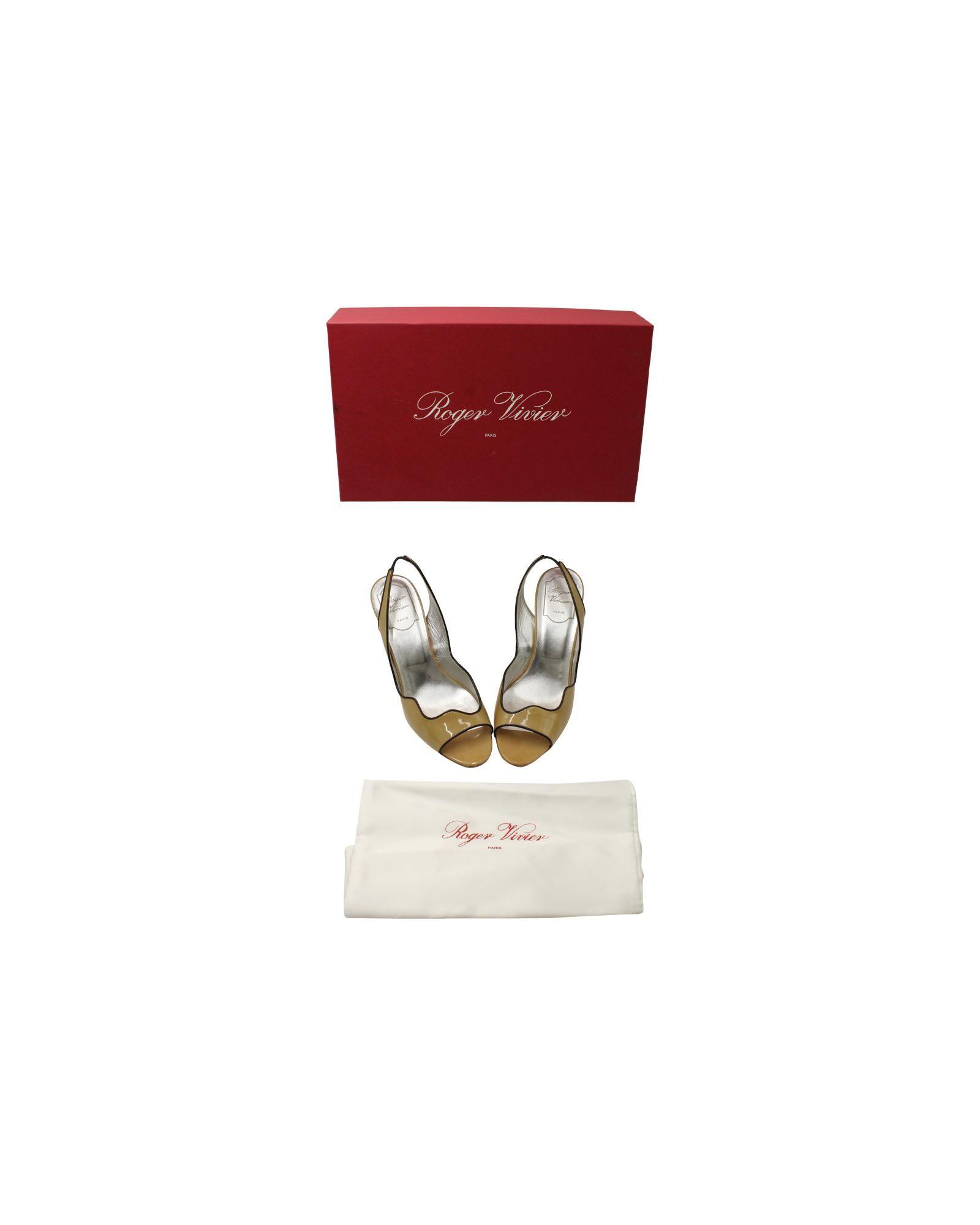 Preloved Slingback Pumps Peep Toe Mid Heel Wo - Yellow | Camel by ROGER VIVIER