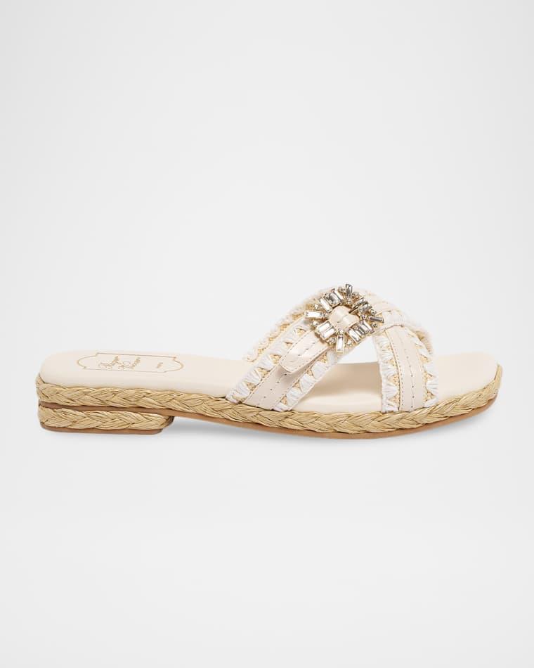 Raffia & Leather Espadrille Sandals with Strass Buckle by ROGER VIVIER