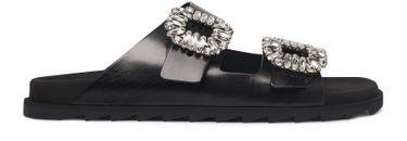 Slidy Viv' Strass Buckle Mules in Leather by ROGER VIVIER