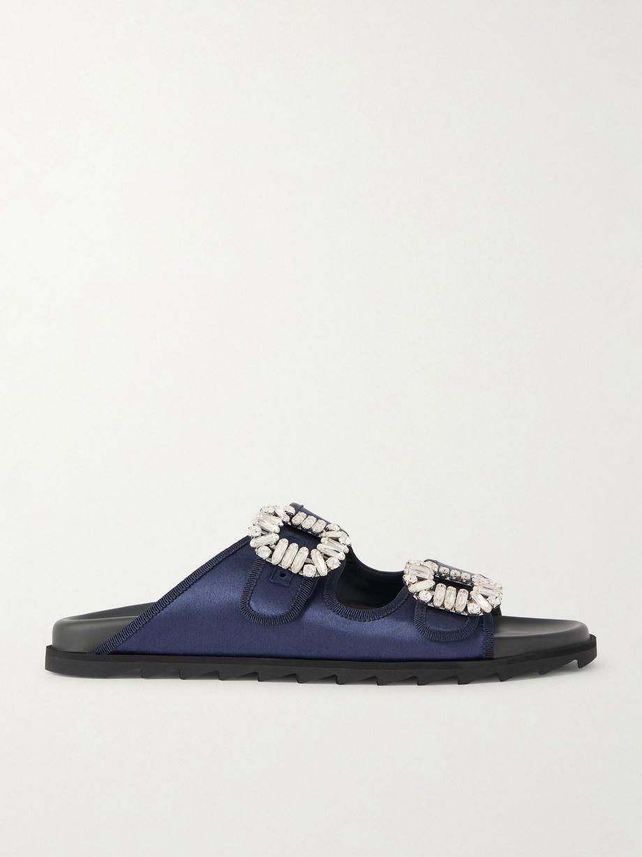 Slidy Viv crystal-embellished grosgrain-trimmed satin slides by ROGER VIVIER