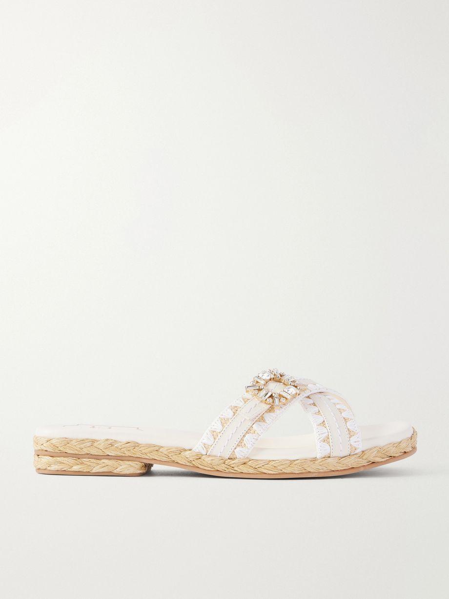 Strass crystal-embellished leather-trimmed raffia slides by ROGER VIVIER