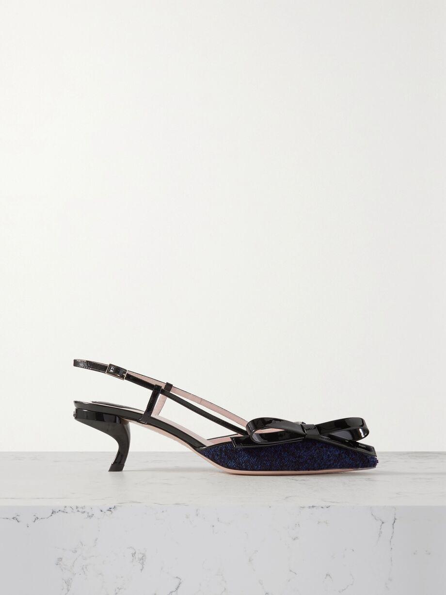 Virgule 55 patent-leather and bouclé-tweed slingback pumps by ROGER VIVIER