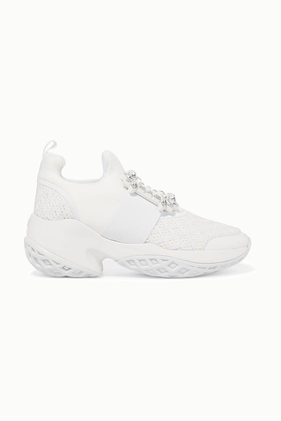 Viv Run crystal-embellished mesh and leather slip-on sneakers by ROGER VIVIER