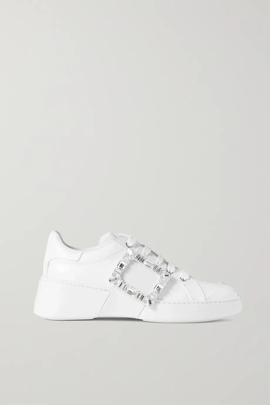 Viv Skate crystal-embellished rubber-trimmed leather sneakers by ROGER VIVIER