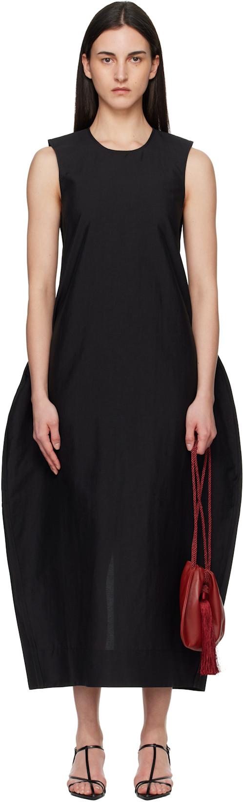 Black Hourglass Linen Silk Midi Dress by ROHE