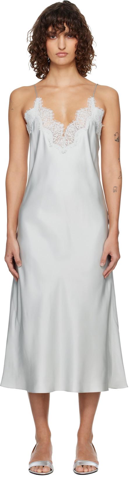 Blue Silk Lace Slip Midi Dress by ROHE