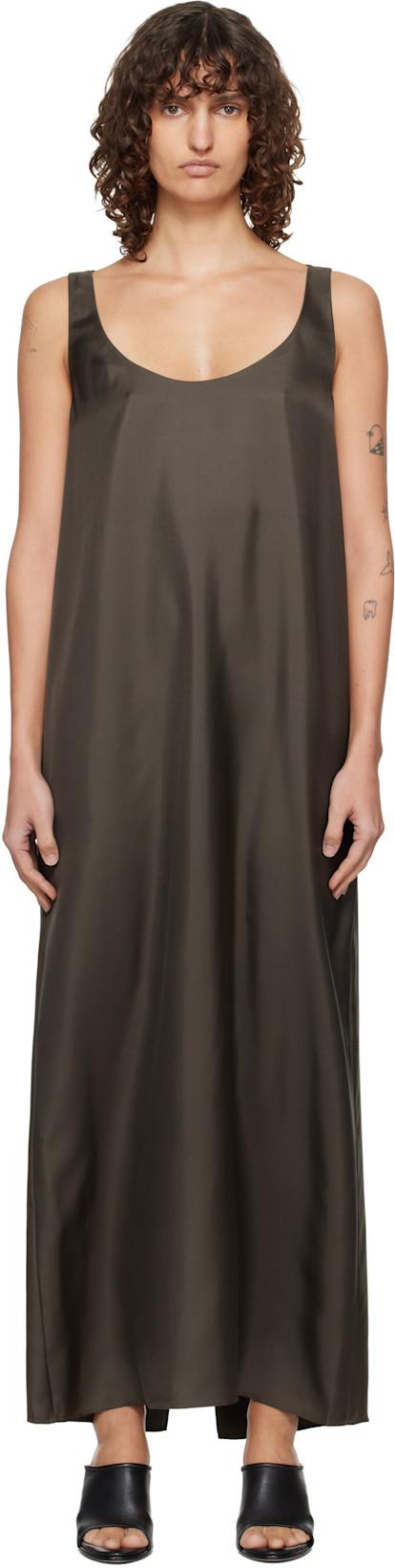 Brown Silk Scoop-Neck Maxi Dress by ROHE
