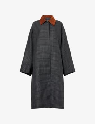 Check-Print Suede-Collar Wool Coat by ROHE FRAMES