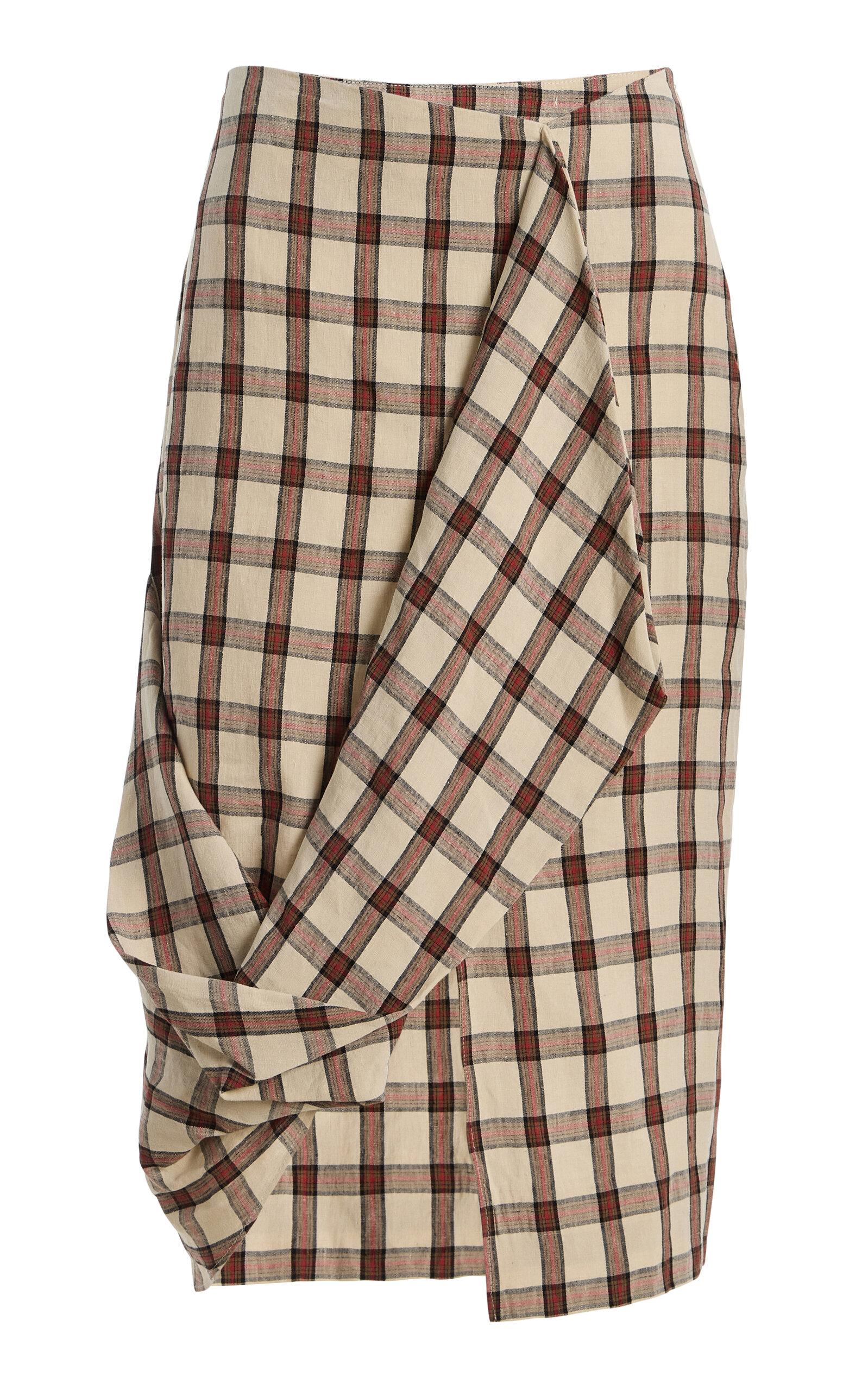 Róhe Draped Checked Linen Skirt - Moda Operandi by ROHE