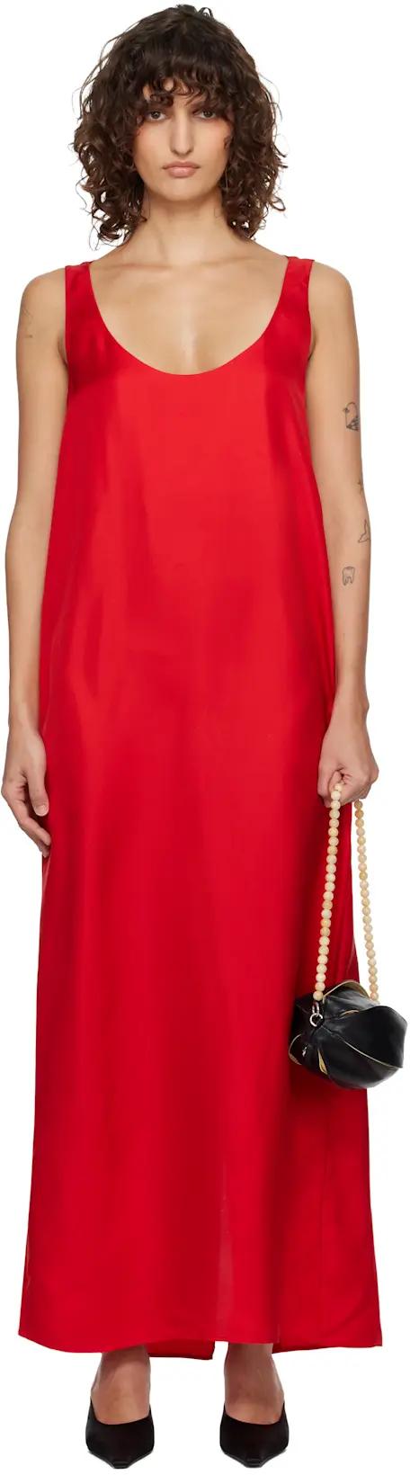 Red Silk Scoop-Neck Maxi Dress by ROHE
