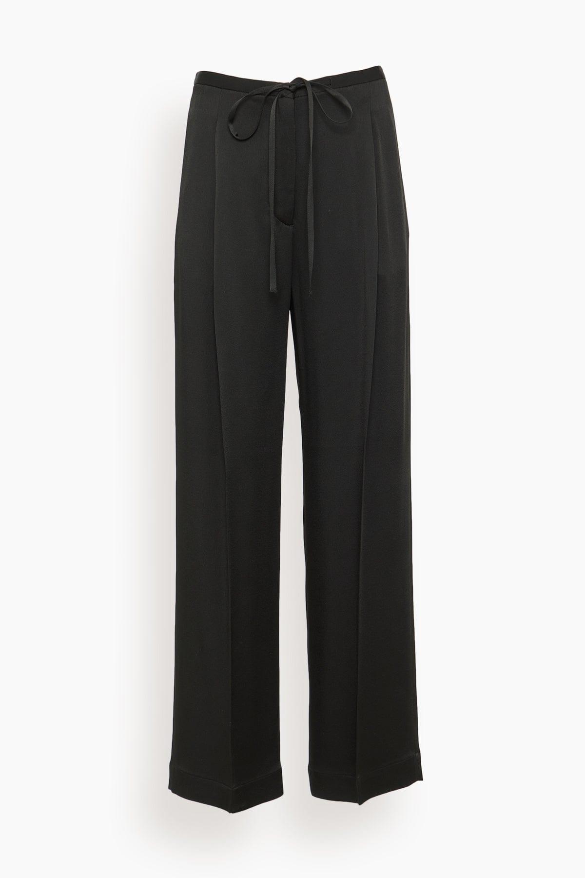 Relaxed Drawstring Satin Trousers in Black by ROHE