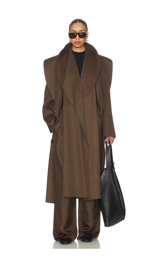 Rohe Double-Faced Wool Scarf Coat in Brown by ROHE