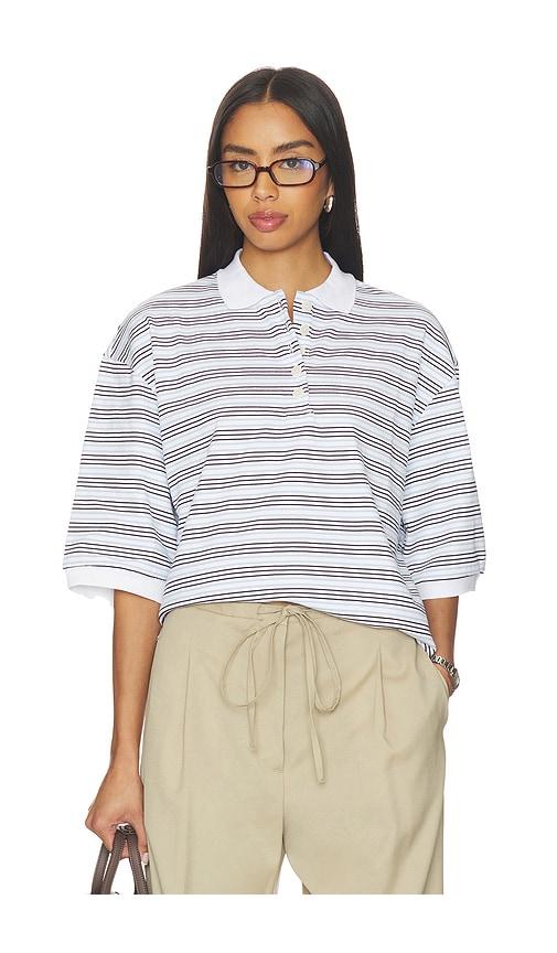 Rohe Striped Oversized Polo in White,Baby Blue by ROHE