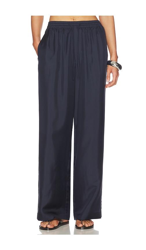 Rohe Wide Leg Silk Trousers in Navy by ROHE