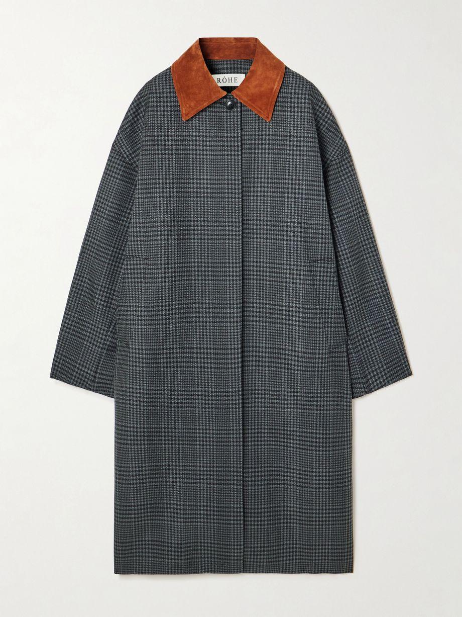 Suede-trimmed checked wool coat by ROHE