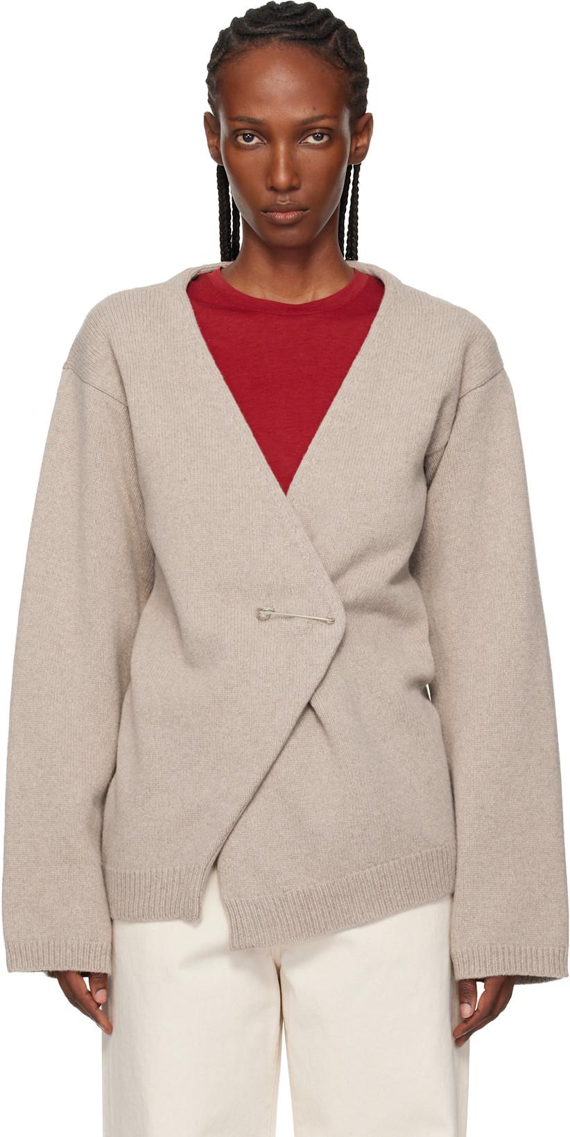 Taupe Off-Shoulder Wrap Cardigan by ROHE